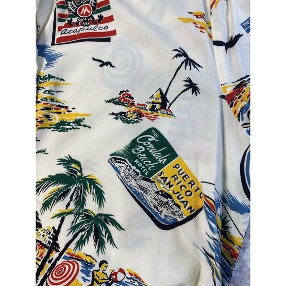 Vintage CLIO Button Down Shirt Sz L Multicolor Palm Trees Tropical Travel - Picture 10 of 10